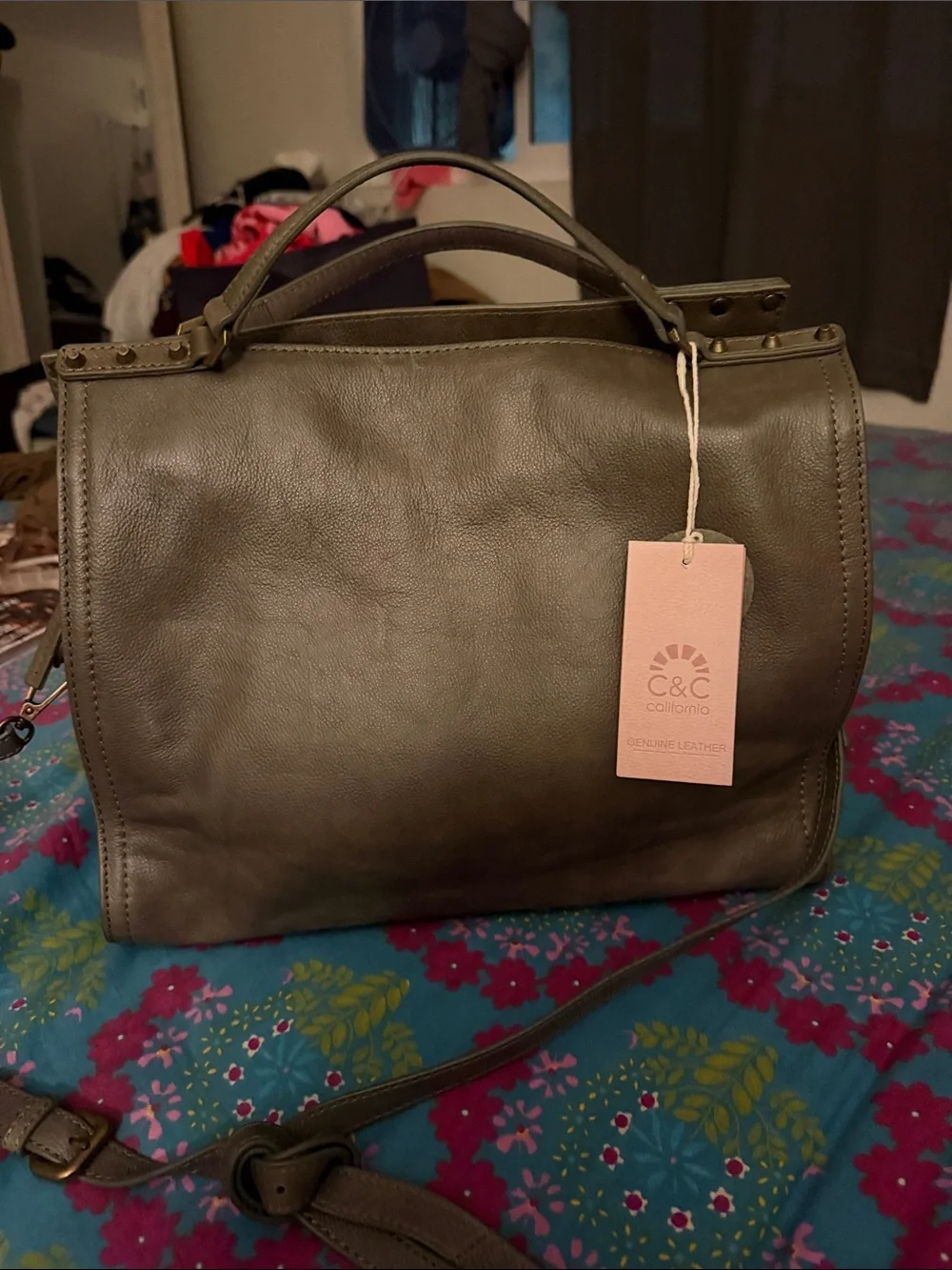 C&C California Olive Green Leather Satchel